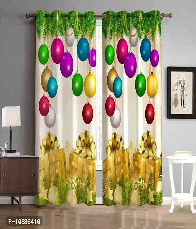 Home Solution 9ftPolyester Fabric Digital Print Eyelet Christmas Curtains Pack of 2 (X-Mas-Tree, Long Door)-thumb0