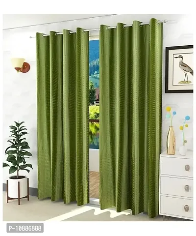 Home Solution Long Crush Curtains for Living Room, Polyester Long Crush Eyelet Punch Curtain for Door (Dots-Green, 4 Feet x 7 Feet)-thumb0