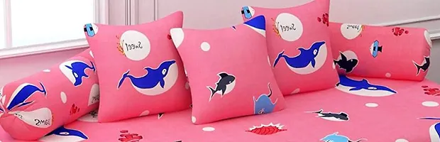 Home Solution diwan Set for Living Room, diwan Set Covers Glace Cotton, diwan Set 8 Pieces (1 Single Bedsheet, 5 Cushion Covers, 2 Bolster Covers) (Pink Fishes)-thumb2