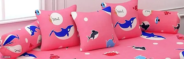 Home Solution diwan Set for Living Room, diwan Set Covers Glace Cotton, diwan Set 8 Pieces (1 Single Bedsheet, 5 Cushion Covers, 2 Bolster Covers) (Pink Fishes)-thumb3