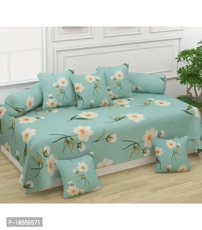 Home Solution diwan Set for Living Room, diwan Set Covers Glace Cotton, diwan Set 8 Pieces (1 Single Bedsheet, 5 Cushion Covers, 2 Bolster Covers) (Floral-Sky-Blue),Standard(Diwan-Cover-Set-)-thumb0