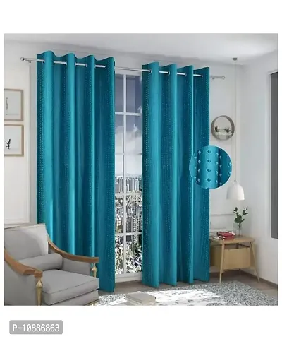 Home Solution Long Crush Curtains for Living Room, Polyester Long Crush Eyelet Punch Curtain for Door (Dots-Aqua, 4 Feet x 7 Feet)-thumb0