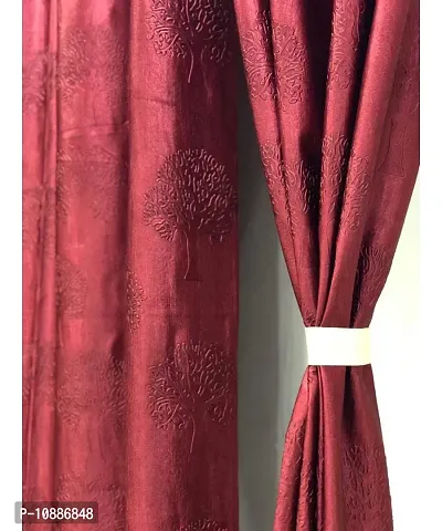 Home Solution Long Crush Curtains for Living Room, Polyester Long Crush Eyelet Punch Curtain for Door (Tree-Maroon, 4 Feet x 7 Feet)-thumb2
