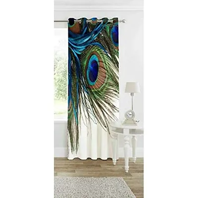 Home Solution Polyester Peacock-Feather Digital Print Door Curtain for Living Room, Set of 2 (4 Feet x 9 Feet)