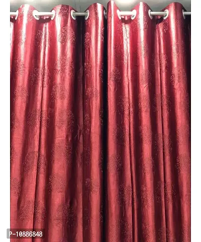 Home Solution Long Crush Curtains for Living Room, Polyester Long Crush Eyelet Punch Curtain for Door (Tree-Maroon, 4 Feet x 7 Feet)-thumb3