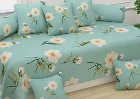 Home Solution diwan Set for Living Room, diwan Set Covers Glace Cotton, diwan Set 8 Pieces (1 Single Bedsheet, 5 Cushion Covers, 2 Bolster Covers) (Floral-Sky-Blue),Standard(Diwan-Cover-Set-)-thumb1