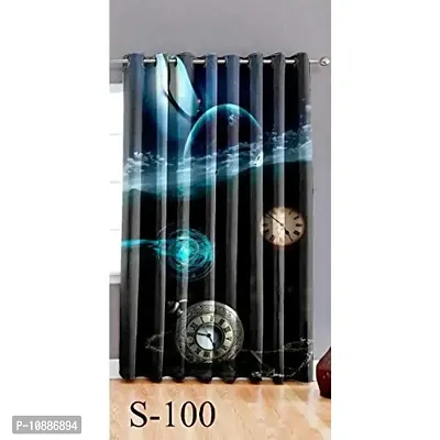 Home Solution Kids Curtain for Bedroom, Kids Curtains 9 feet, Curtains for Door 9 feet Set of 1 (Clock-Black)-thumb0