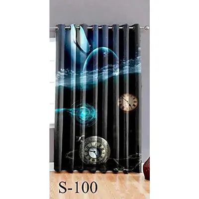 Home Solution Kids Curtain for Bedroom, Kids Curtains 9 feet, Curtains for Door 9 feet Set of 1 (Clock-Black)