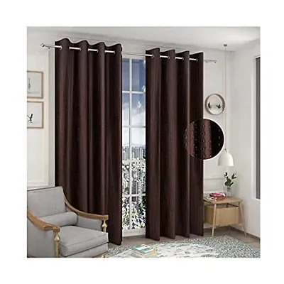 Home Solution Long Crush Curtains for Living Room, Polyester Long Crush Eyelet Punch Curtain for Door (Dots-Brown, 4 Feet x 7 Feet)