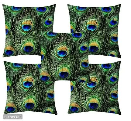 Home Solution Cushion Covers 16 inch x 16 inch Velvet, Cushion Cover for Living Room, Cushion Cover Set of 5 (Peacock-Feathered)-thumb0