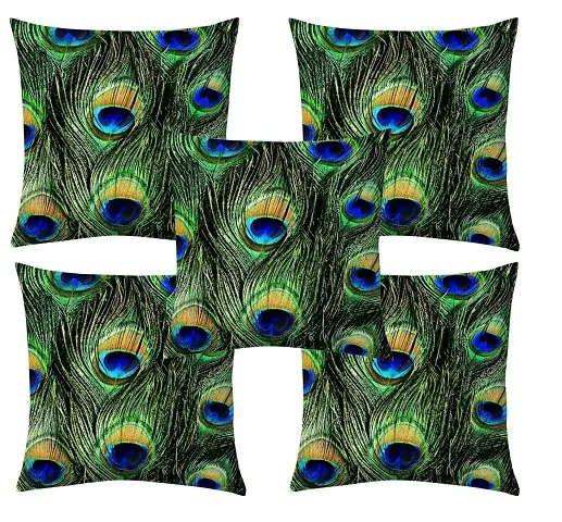 Home Solution Cushion Covers 16 inch x 16 inch Velvet, Cushion Cover for Living Room, Cushion Cover Set of 5 (Peacock-Feathered)