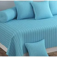 Home Solution diwan Set Satin Stripes 8 Pieces One Bed-Sheet 60*90, Five Cushion Covers 16*16 & Two Bolster Cover (Sky Blue)-thumb2