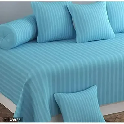 Home Solution diwan Set Satin Stripes 8 Pieces One Bed-Sheet 60*90, Five Cushion Covers 16*16 & Two Bolster Cover (Sky Blue)-thumb3