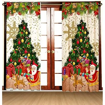Home Solution Polyester Fabric Digital Print Eyelet Christmas Curtains Pack of 2
