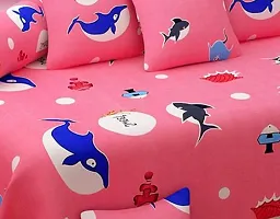 Home Solution diwan Set for Living Room, diwan Set Covers Glace Cotton, diwan Set 8 Pieces (1 Single Bedsheet, 5 Cushion Covers, 2 Bolster Covers) (Pink Fishes)-thumb1