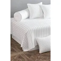 Home Solution diwan Set Satin Stripes 8 Pieces One Bed-Sheet 60*90, Five Cushion Covers 16*16 & Two Bolster Cover (White)-thumb1