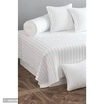 Home Solution diwan Set Satin Stripes 8 Pieces One Bed-Sheet 60*90, Five Cushion Covers 16*16 & Two Bolster Cover (White)-thumb2