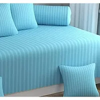 Home Solution diwan Set Satin Stripes 8 Pieces One Bed-Sheet 60*90, Five Cushion Covers 16*16 & Two Bolster Cover (Sky Blue)-thumb1