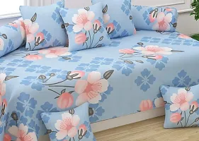 Home Solution diwan Set for Living Room, diwan Set Covers Glace Cotton, diwan Set 8 Pieces (1 Single Bedsheet, 5 Cushion Covers, 2 Bolster Covers) (Floral-Blue), Standard-thumb1