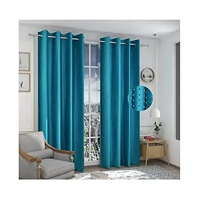 Home Solution Long Crush Curtains for Living Room, Polyester Long Crush Eyelet Punch Curtain for Door (Dots-Aqua, 4 Feet x 7 Feet)