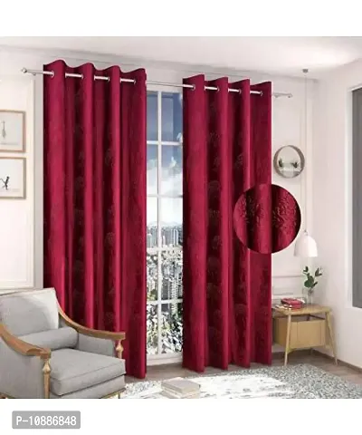 Home Solution Long Crush Curtains for Living Room, Polyester Long Crush Eyelet Punch Curtain for Door (Tree-Maroon, 4 Feet x 7 Feet)-thumb0