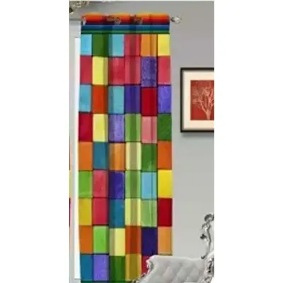 Home Solution Polyester Checkered Door Curtain for Living Room (9 feet, Set of 2 Multicolour)