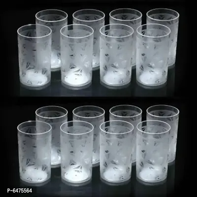 Pack Of 16 Unbreakable Prism Water Juice Drinking Glasses Set Of 16 For Kitchen Glass Set 300 Ml Plastic White Color