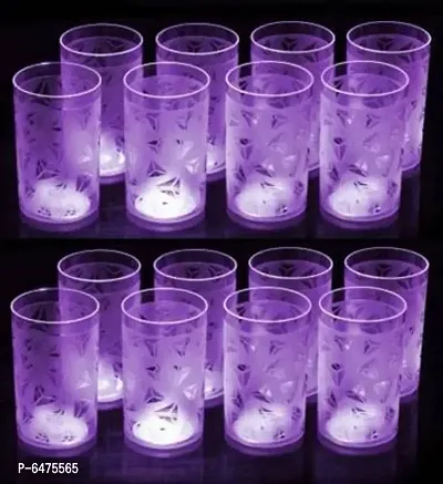 Pack Of 16 Unbreakable Prism Water Juice Drinking Glasses Set Of 16 For Kitchen Glass Set 300 Ml Plastic Purple Color-thumb0