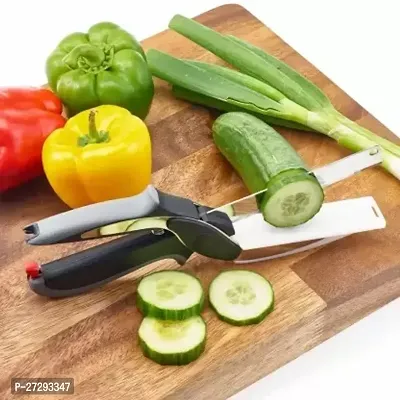 BMV 2-in-1 Steel Smart Clever Cutter Kitchen Knife Food Chopper and in Built Mini Chopping Board with Locking Hinge; with Spring Action; Stainless Steel Blade (Black)-thumb0
