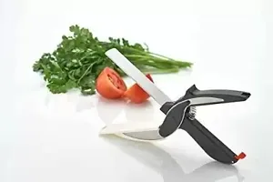 BMV 2-in-1 Steel Smart Clever Cutter Kitchen Knife Food Chopper and in Built Mini Chopping Board with Locking Hinge; with Spring Action; Stainless Steel Blade (Black)-thumb1