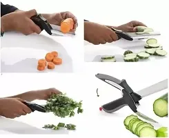 BMV 2-in-1 Steel Smart Clever Cutter Kitchen Knife Food Chopper and in Built Mini Chopping Board with Locking Hinge; with Spring Action; Stainless Steel Blade (Black)-thumb2