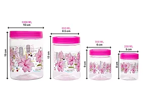 BMV Plastic Airtight Heavy Quality Printed Design Container Set with Spoons with Different Capacities-250ML,350ML,650ML,1250ML-Pink(EACH OF 6,Set of 24)-thumb3