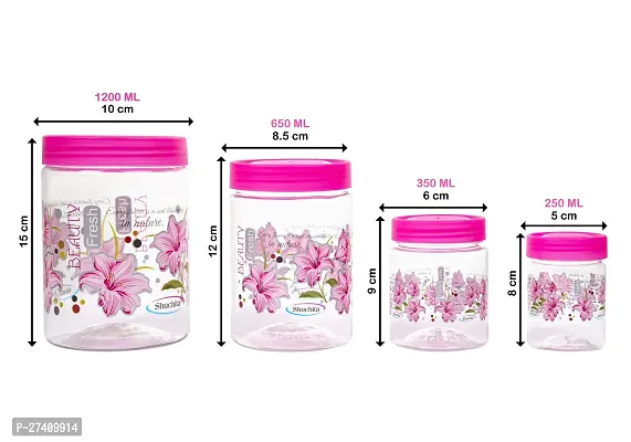 BMV Plastic Airtight Heavy Quality Printed Design Container Set with Spoons with Different Capacities-250ML,350ML,650ML,1250ML-Pink(EACH OF 6,Set of 24)-thumb4
