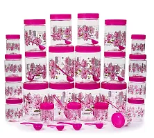 BMV Plastic Airtight Heavy Quality Printed Design Container Set with Spoons with Different Capacities-250ML,350ML,650ML,1250ML-Pink(EACH OF 6,Set of 24)-thumb4
