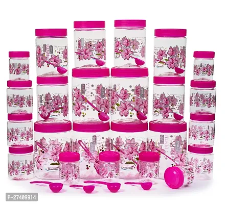 BMV Plastic Airtight Heavy Quality Printed Design Container Set with Spoons with Different Capacities-250ML,350ML,650ML,1250ML-Pink(EACH OF 6,Set of 24)-thumb5