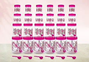 BMV Plastic Airtight Heavy Quality Printed Design Container Set with Spoons with Different Capacities-250ML,350ML,650ML,1250ML-Pink(EACH OF 6,Set of 24)-thumb1