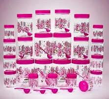 BMV Plastic Airtight Heavy Quality Printed Design Container Set with Spoons with Different Capacities-250ML,350ML,650ML,1250ML-Pink(EACH OF 6,Set of 24)-thumb2