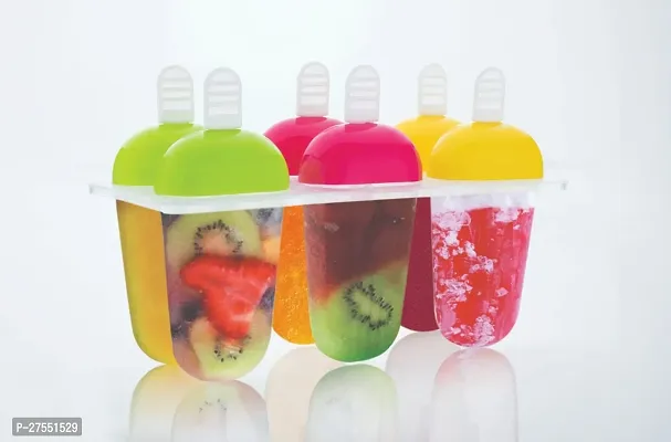 BMV Plastic Reusable Popsicle Molds Ice Pop Makers Ice Pop Molds Kulfi Maker Mould, Candy Maker Plastic Popsicle Mold, Kids Ice Cream Tray Holder (6 Mould) Multicolor Plastic Ice Cube Tray (Pack Of 1)-thumb0