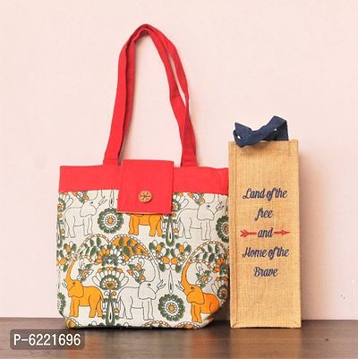 Fancy Bag With Jute Bottle Bag (Pack Of 2)-thumb0