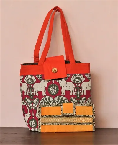 Alluring Fabric Printed Kalamkari Tote Bags For Women