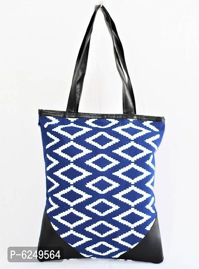 Cute Geometric Canvas Blue Tote Bag