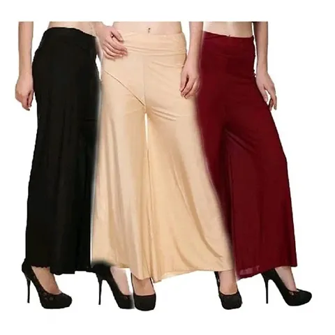 Stunning Blend Solid Palazzo For Women Pack of 3