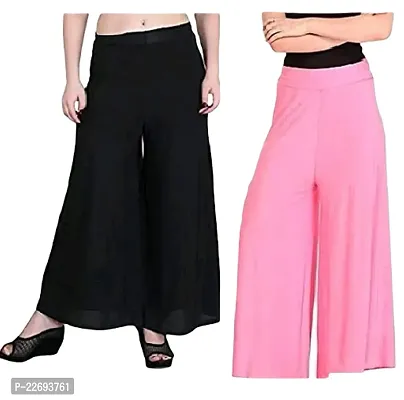 JODHPURS Women's Lycra Relaxed Fit Wide Leg Stylish and Comfortable Palazzo Pants (Combo Pack of 2) (P2-730_54)