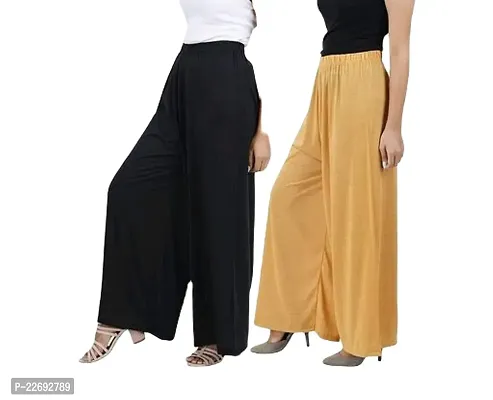 JODHPURS Women's Lycra Relaxed Fit Wide Leg Stylish and Comfortable Palazzo Pants (Combo Pack of 2) (P2_103)-thumb0