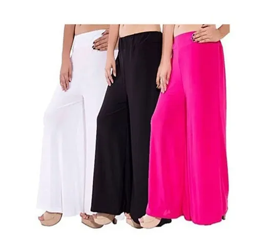 Women's Trendy Rayon Solid Palazzo Pants - Pack of 3