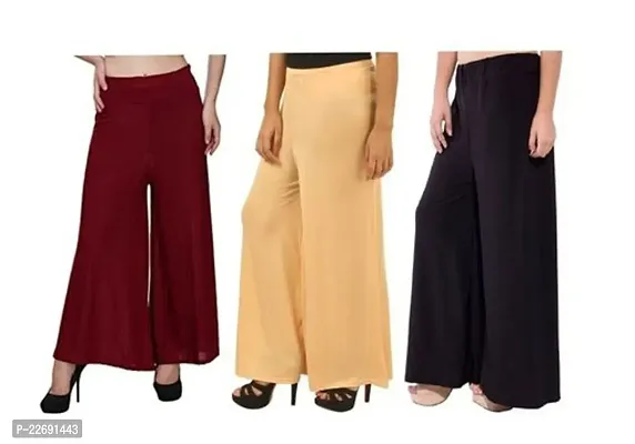 JODHPURS Women's Lycra Relaxed Fit Wide Leg Stylish and Comfortable Palazzo Pants (Combo Pack of 3) (P3_1041)