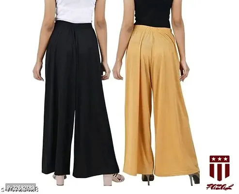 JODHPURS Women's Lycra Relaxed Fit Wide Leg Stylish and Comfortable Palazzo Pants (Combo Pack of 2) (P2_103)-thumb3