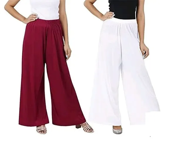 JODHPURS Women's Lycra Relaxed Fit Wide Leg Stylish and Comfortable Palazzo Pants (Combo Pack of 2) (P2_128)