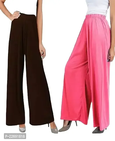 JODHPURS Women's Lycra Relaxed Fit Wide Leg Stylish and Comfortable Palazzo Pants (Combo Pack of 2) (P2_120)