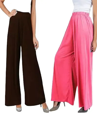 JODHPURS Women's Lycra Relaxed Fit Wide Leg Stylish and Comfortable Palazzo Pants (Combo Pack of 2) (P2_120)